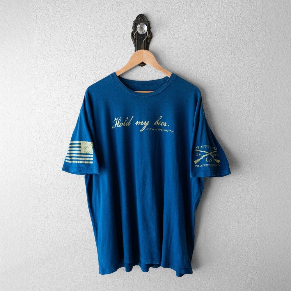 Grunt Style Men’s Graphic T-Shirt 2XL Blue “Hold My Beer” USA Patriotic Tee